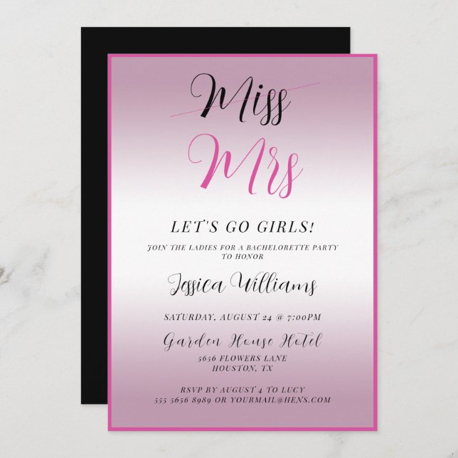 Pink Bachelorette Invitation (Front/Back)