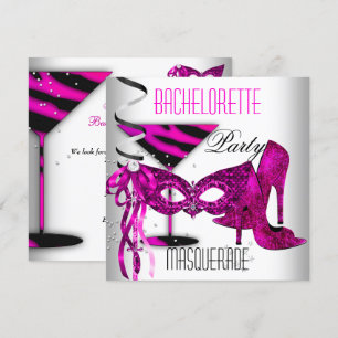 Pink Bachelorette Masquerade White High Heel Shoes Invitation