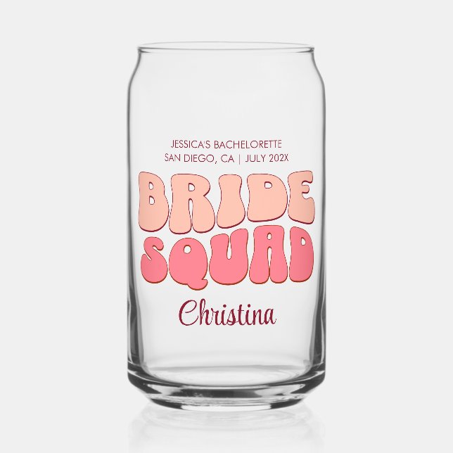 Pink Bachelorette Party Bride Squad Bridesmaid Can Glass (Front)
