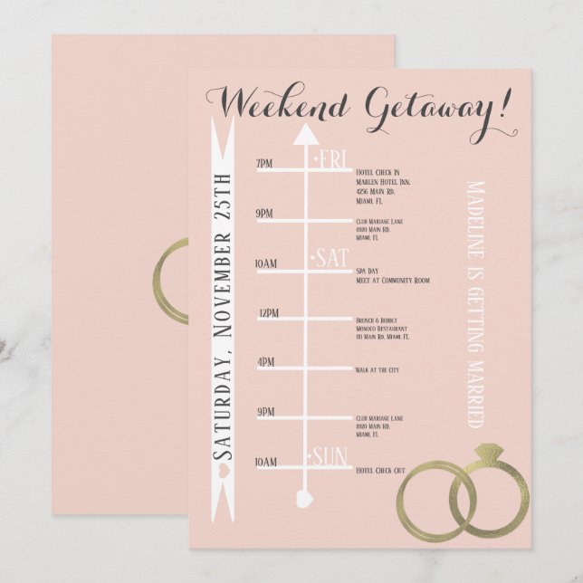 Pink Bachelorette Weekend Getaway Foil Ring- Grey Invitation (Front/Back)
