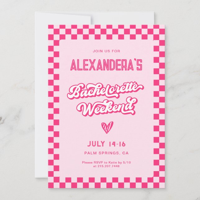 Pink Bachelorette Weekend Party  Invitation (Front)