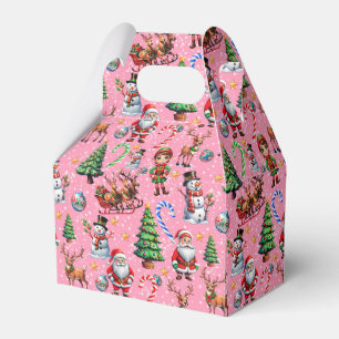 Pink Background Christmas Decorative Pattern Favour Box