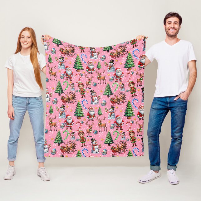 Pink Background Christmas Decorative Pattern Fleece Blanket (Creator Uploaded)