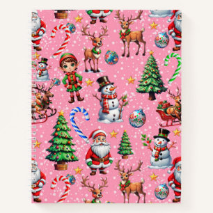 Pink Background Christmas Decorative Pattern Notebook