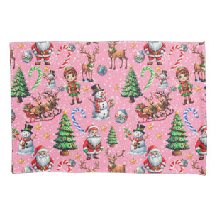 Pink Background Christmas Decorative Pattern Pillowcase