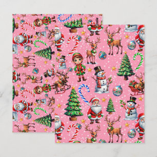 Pink Background Christmas Decorative Pattern Postcard