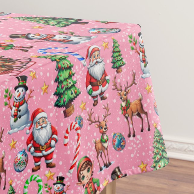 Pink Background Christmas Decorative Pattern Tablecloth (Creator Uploaded)