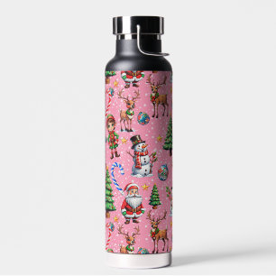 Pink Background Christmas Decorative Pattern Water Bottle