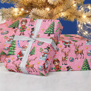 Pink Background Christmas Decorative Pattern Wrapping Paper
