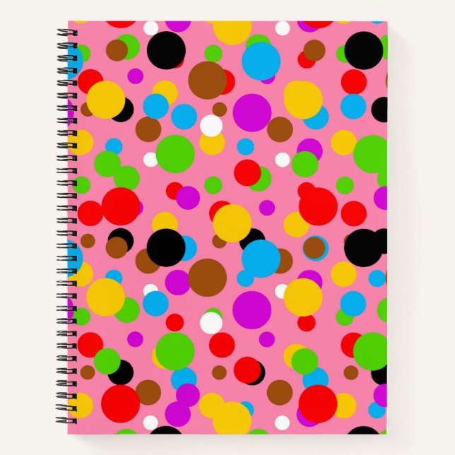 Pink Background Colourful Polka Dots Notebook (Front)