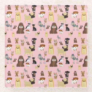pink background dogs pattern. glass coaster