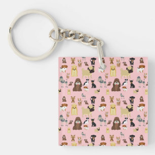 pink background dogs pattern. key ring