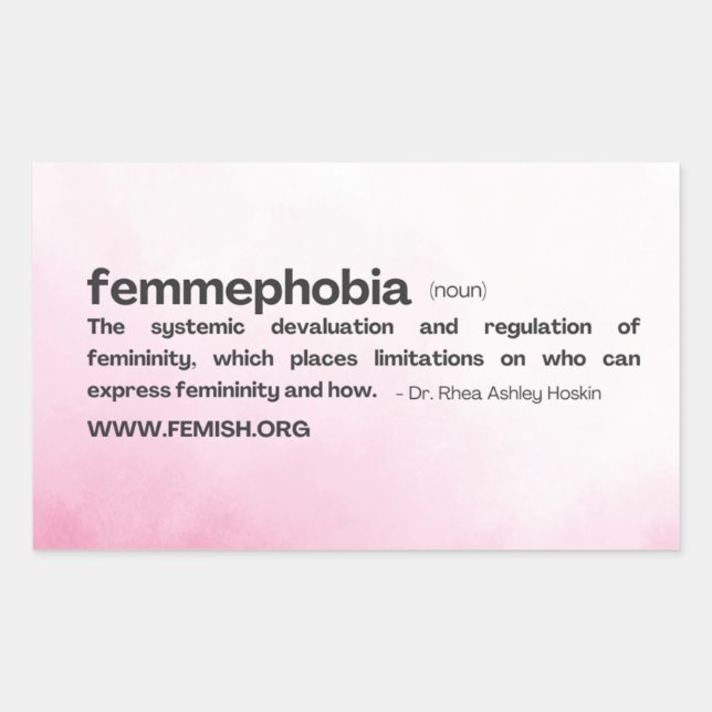 Pink Background FEMMEPHOBIA Definition  Rectangular Sticker (Front)
