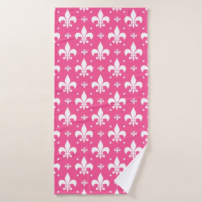 Pink Background Fleur-de-lis Pattern Design  Bath Towel (Bath Towel)