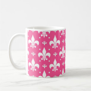 Pink Background Fleur-de-lis Pattern Design Coffee Mug