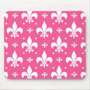 Pink Background Fleur-de-lis Pattern Design Mouse Mat