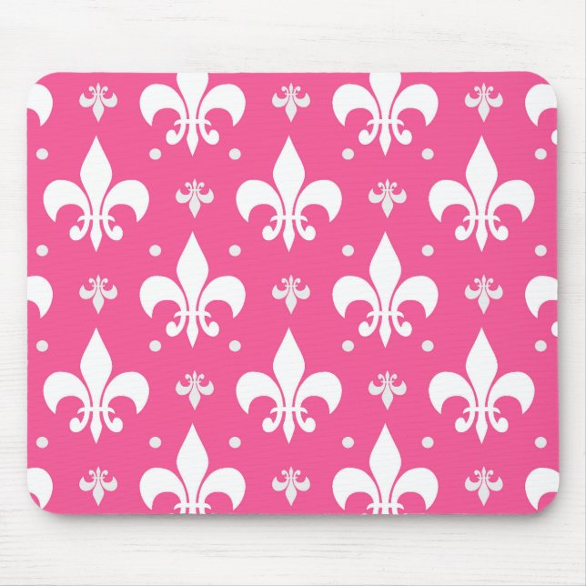 Pink Background Fleur-de-lis Pattern Design  Mouse Mat (Front)