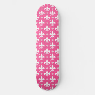 Pink Background Fleur-de-lis Pattern Design  Skateboard