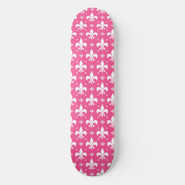 Pink Background Fleur-de-lis Pattern Design  Skateboard (Front)
