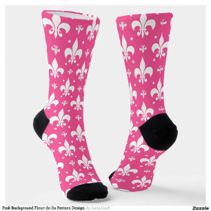 Pink Background Fleur-de-lis Pattern Design  Socks