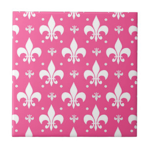 Pink Background Fleur-de-lis Pattern Design Tile