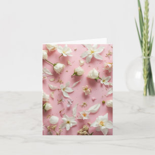 Pink background, Jasmin, White Flowers Blank Card
