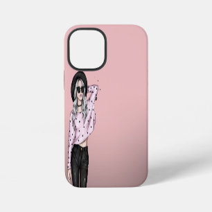 Pink background & sweet girl iPhone 12 mini case
