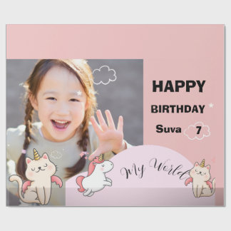 Pink background & sweet girl wrapping paper