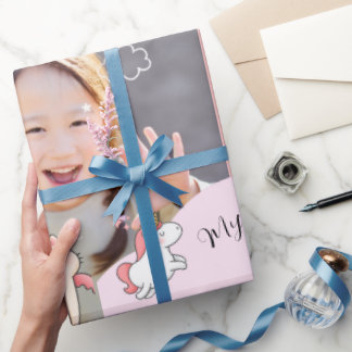 Pink background & sweet girl wrapping paper