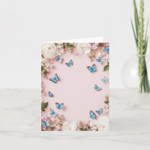 Pink background, White Flowers Blank Card