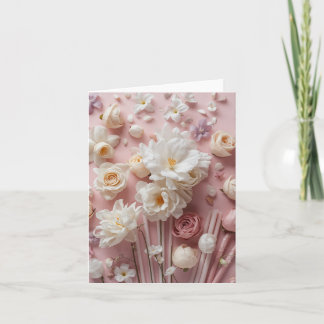 Pink Background, White flowers, Butterflies Blank Thank You Card