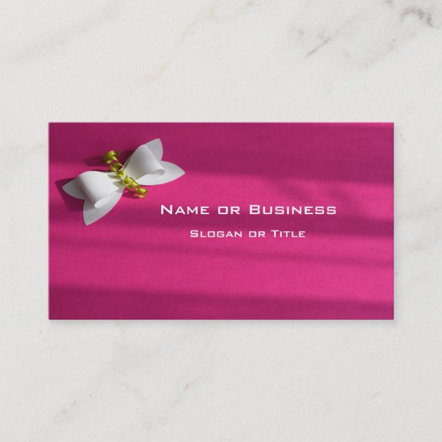 Pink Background With a White Bow Business Card (Front)