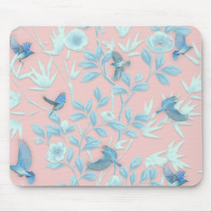 Pink background with birds and flowers mouse mat
