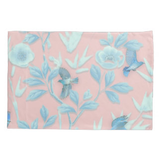 Pink background with birds and flowers pillowcase