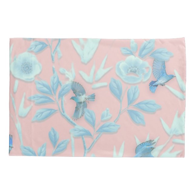 Pink background with birds and flowers pillowcase (Back)