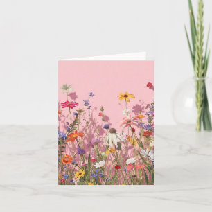 Pink Background with Wild Flowers Blank Card