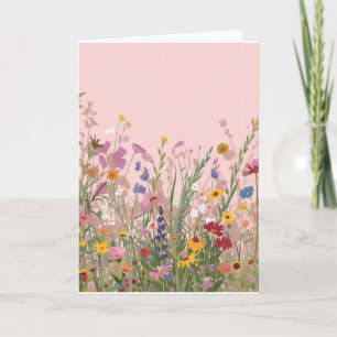 Pink Background with wild flowers blank Card