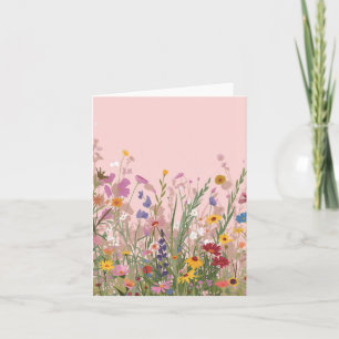 Pink Background with Wild Flowers Blank Card