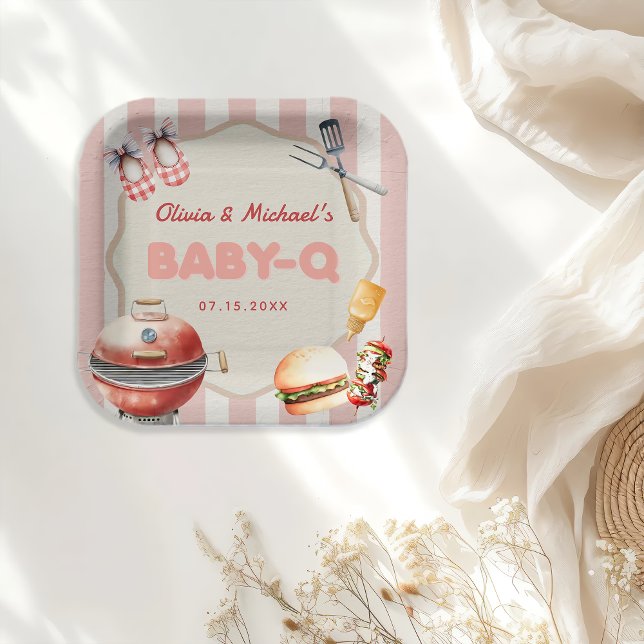 Pink Backyard BBQ Baby Q Baby Shower Paper Plates (Creator Uploaded)