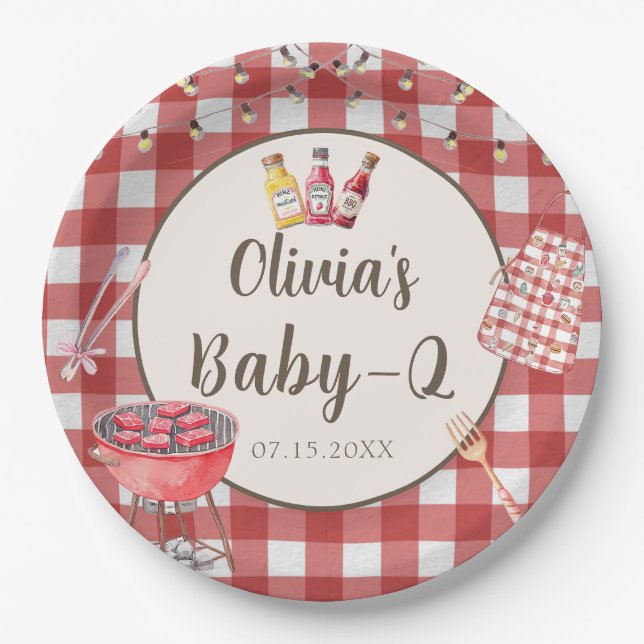 Pink Backyard BBQ Baby Q Baby Shower Paper Plates (Front)