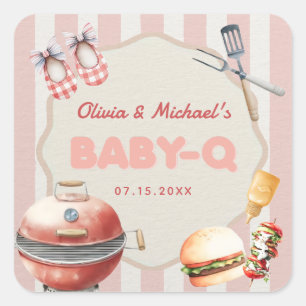 Pink Backyard BBQ Baby Q Baby Shower Sticker