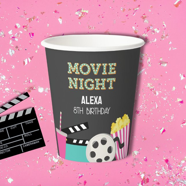 Pink Backyard Movie night party Paper cup (Creator Uploaded)