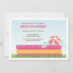 Pink Backyard Pool Party Birthday Invitation