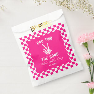 Pink Bad Two The Bone Skeleton 2nd Birthday Party Favour Bags