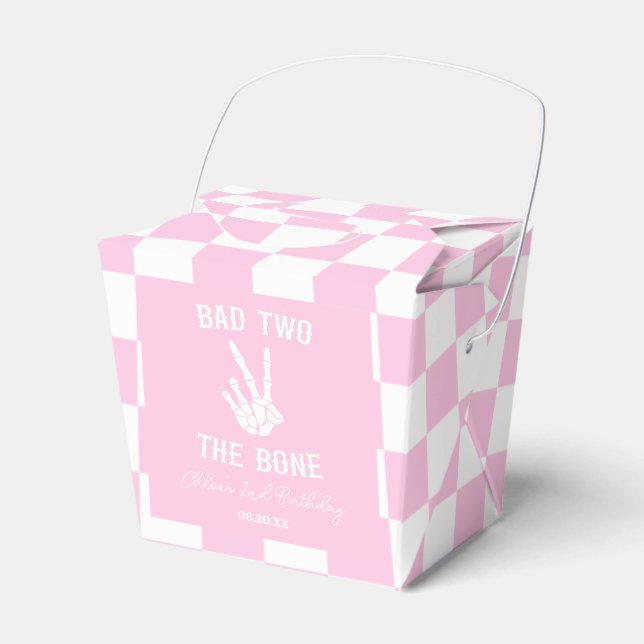 Pink Bad Two The Bone Skeleton 2nd Birthday Party Favour Box (Front Side)