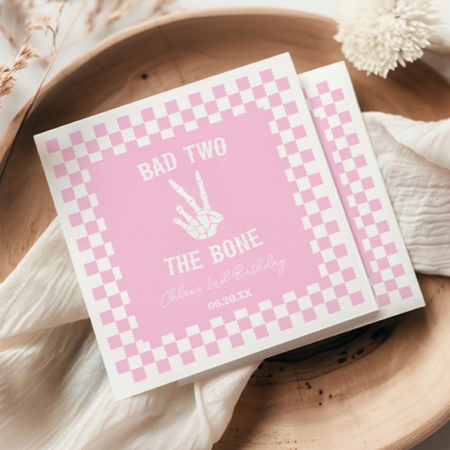 Pink Bad Two The Bone Skeleton 2nd Birthday Party Napkin (Creator Uploaded)