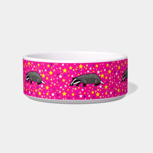 Pink Badger Cartoon Dog Bowl (Left)
