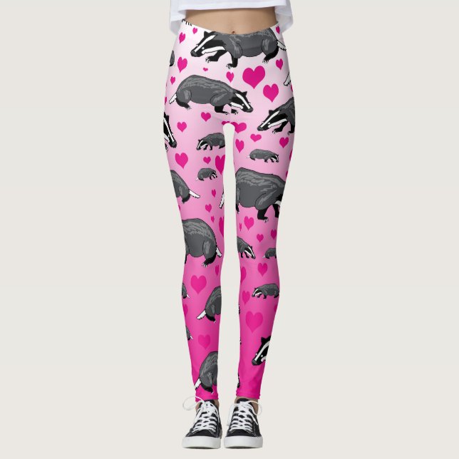 Pink Badgers And Hearts Leggings (Front)