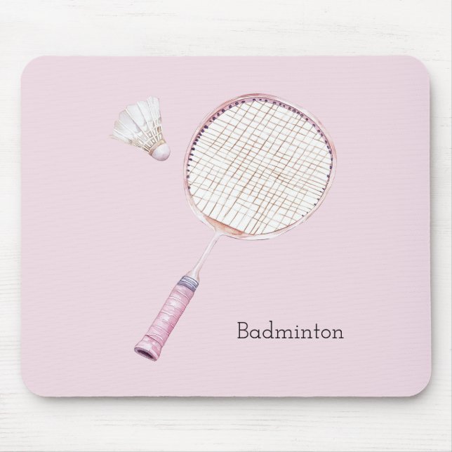 Pink Badminton Sports Mouse Mat (Front)