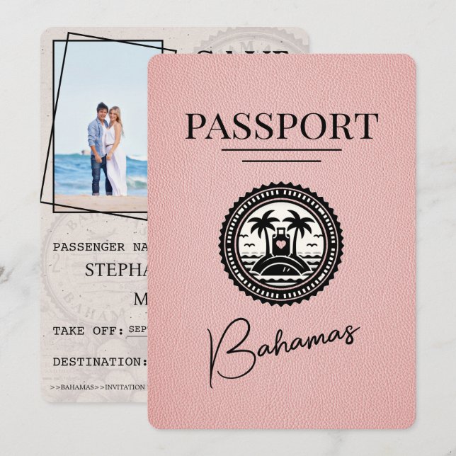 Pink Bahamas Passport Save The Date (Front/Back)